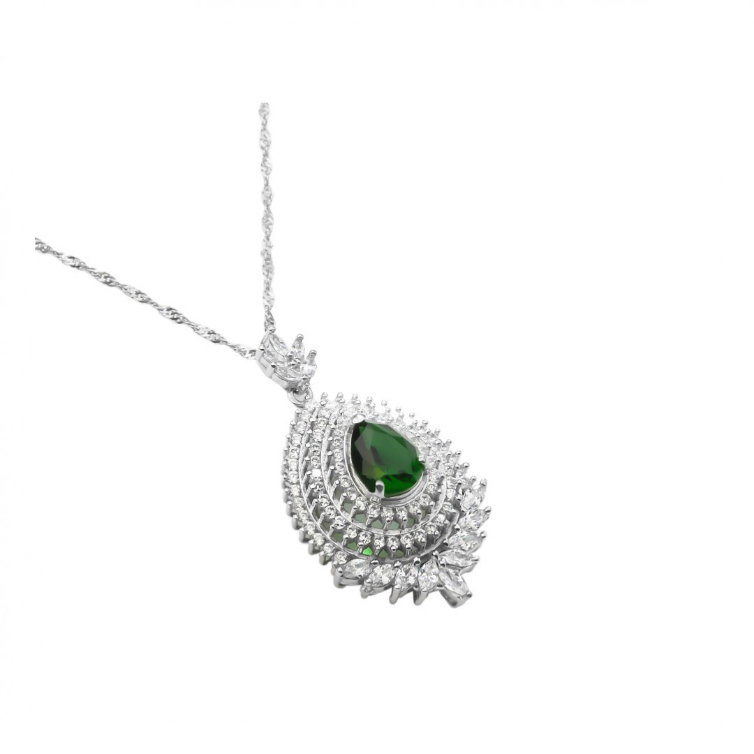 گردنبند نقره زنانه نگین کریستال سبز جدید کد P21386
